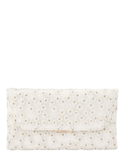 Carvela Spirit Daisy Embroidered Clutch Bag, White, White