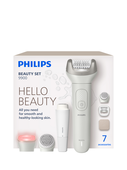 Philips Series 9900 BRE738/00 Beauty Set All-in-One for Body and Face with Epilator & SkinLED, White, White