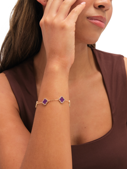 Jon Richard Purple Clover Station Bracelet, Gold - view 2, Gold