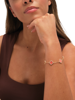 Jon Richard Clover Bracelet - view 2, Coral/Gold