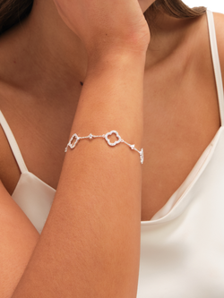 Jon Richard Pave and Crystal Open Clover Bracelet - view 2, Silver