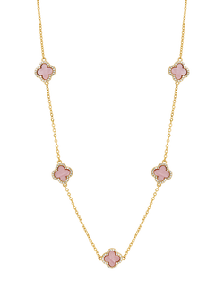 Jon Richard Station Clover Necklace, Pink/Gold