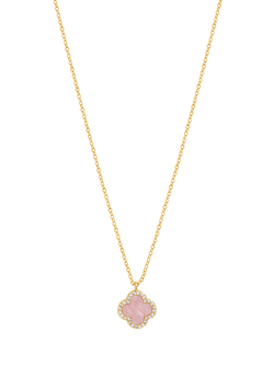 Jon Richard Pink Clover Pendant Necklace, Gold, Gold