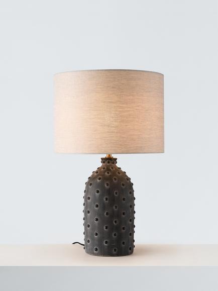 John Lewis Dearne Table Lamp Base, Light Grey - view 2, Dark Grey Stoneware