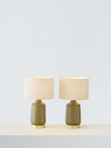 John Lewis Annie Ceramic Table Lamp, Set of 2, Bronze Green, Bronze Green