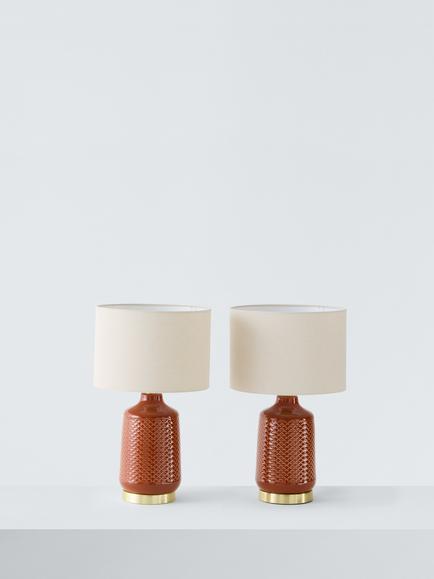 John Lewis Annie Ceramic Table Lamp, Set of 2, Sienna - view 2, Sienna
