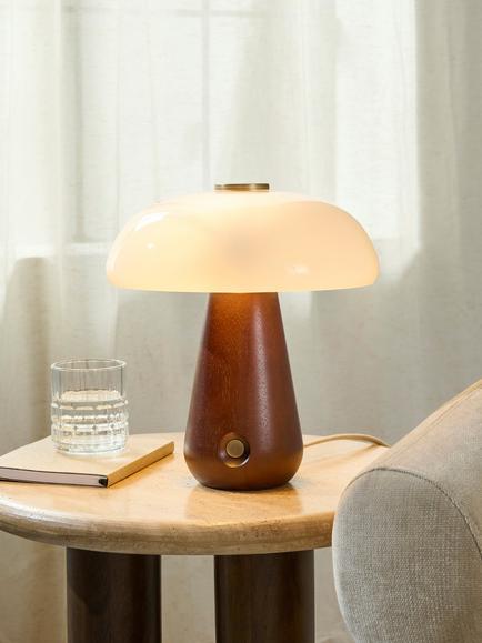 John Lewis Semla Touch Table Lamp, Walnut Wood Effect - view 2, Walnut Wood Effect