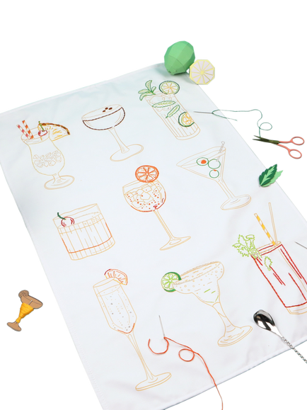 Chasing Threads Cocktails Teatowel Embroidery Kit, Multi