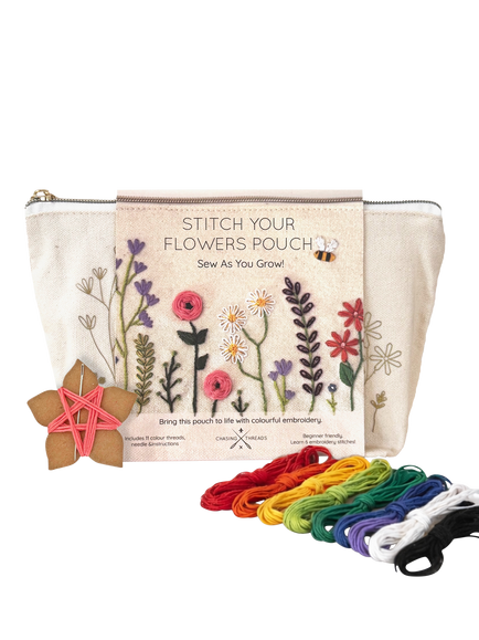 Chasing Threads Flowers Zipped Pouch Embroidery Kit, Multi