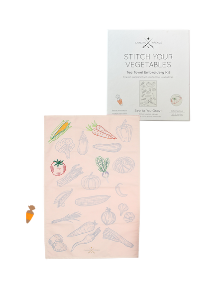Chasing Threads Veggies Tea Towel Embroidery Kit, Multi