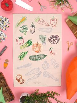 Chasing Threads Veggies Tea Towel Embroidery Kit - view 2, Multi