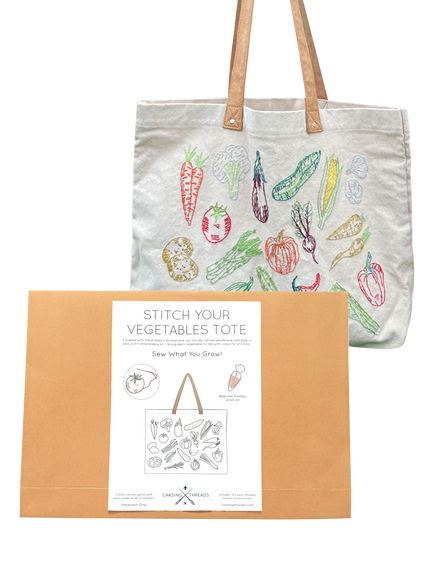 Chasing Threads Veggies Tote Bag Embroidery Kit, Multi