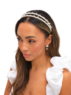 Jon Richard Pearl Double Row Headband, Cream - view 2, Cream