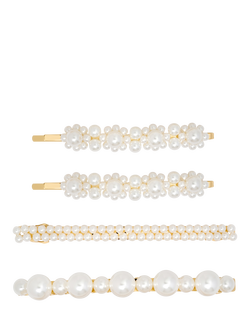 Jon Richard Mixed Pearl Hair Slides, Pack of 4, Gold, Gold