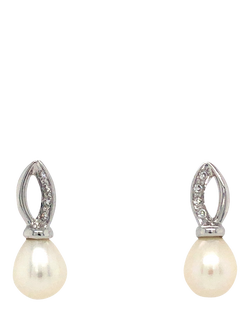 Pre-loved 18ct White Gold Diamond and Freshwater Pearl Drop Earrings, White Gold