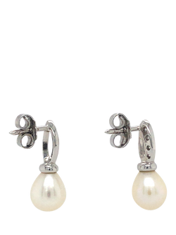 Pre-loved 18ct White Gold Diamond and Freshwater Pearl Drop Earrings - view 2, White Gold
