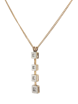 Pre-loved 9ct Yellow and White Gold 4-Stone Diamond Drop Pendant Necklace, Yellow White Gold