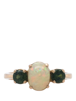 Pre-loved 9ct Rose Gold 3-Stone Opal and Tourmaline Claw Set Ring, Rose Gold
