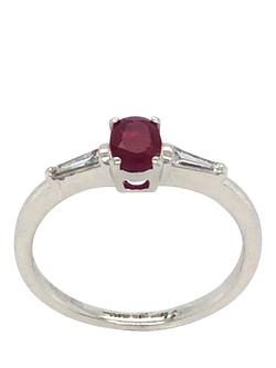 Pre-loved 18ct White Gold Oval Ruby and Diamond Ring, White Gold