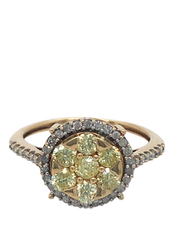 Pre-loved 9ct Yellow and White Gold Diamond Cluster Ring, O 1/2, Yellow White Gold