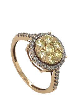 Pre-loved 9ct Yellow and White Gold Diamond Cluster Ring, O 1/2 - view 2, Yellow White Gold