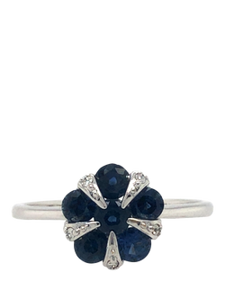 Pre-loved 18ct White Gold Sapphire and Diamond Round Cluster Ring, L, White Gold