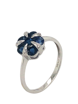 Pre-loved 18ct White Gold Sapphire and Diamond Round Cluster Ring, L - view 2, White Gold