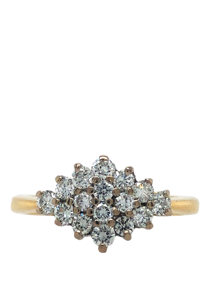 Pre-loved 18ct Yellow and White Gold Diamond Marquise Cluster Ring, Dated 1989, L 1/2, Yellow White Gold