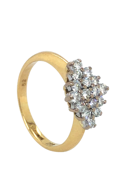 Pre-loved 18ct Yellow and White Gold Diamond Marquise Cluster Ring, Dated 1989, L 1/2 - view 2, Yellow White Gold