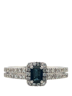 Pre-loved 18ct White Gold Rectangular Sapphire Diamond Ring, N 1/2, White Gold