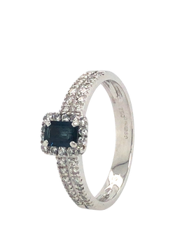 Pre-loved 18ct White Gold Rectangular Sapphire Diamond Ring, N 1/2 - view 2, White Gold