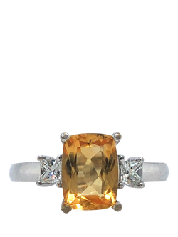 Pre-loved 18ct White Gold Citrine and Diamond Ring, O, White Gold