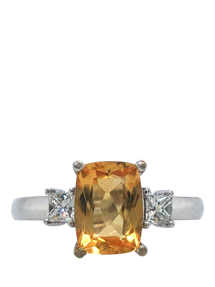 Pre-loved 18ct White Gold Citrine and Diamond Ring, O, White Gold