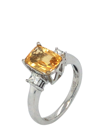 Pre-loved 18ct White Gold Citrine and Diamond Ring, O - view 2, White Gold