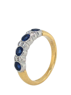 Pre-loved 18ct Yellow and White Gold Sapphire Diamond Ring, Dated London 1999, L 1/2 - view 2, Yellow White Gold