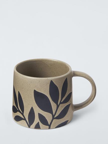 John Lewis Leaf Reactive Glaze Stoneware Mug, 350ml, Cocoa, Brown