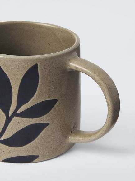 John Lewis Leaf Reactive Glaze Stoneware Mug, 350ml, Cocoa - view 2, Brown