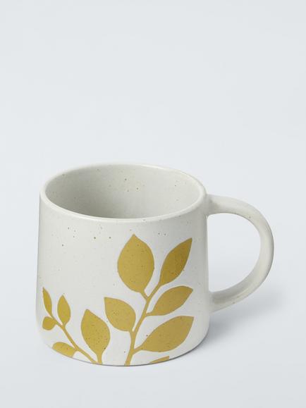 John Lewis Leaf Reactive Glaze Stoneware Mug, 350ml, White, White
