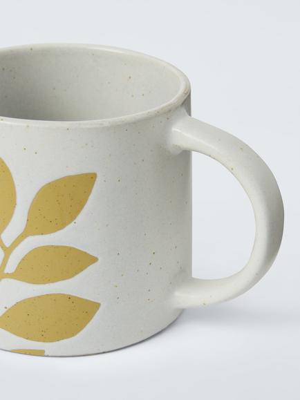 John Lewis Leaf Reactive Glaze Stoneware Mug, 350ml, White - view 2, White