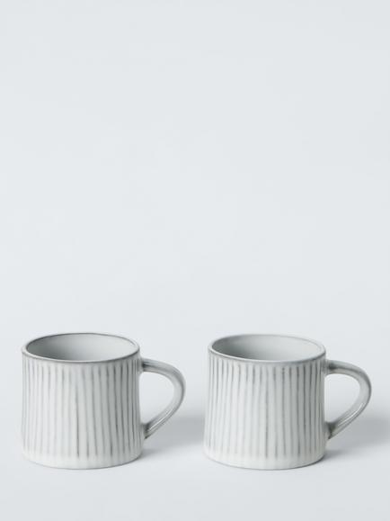 John Lewis Leckford Stoneware Espresso Mugs, Set of 2, 75ml, Grey, Grey