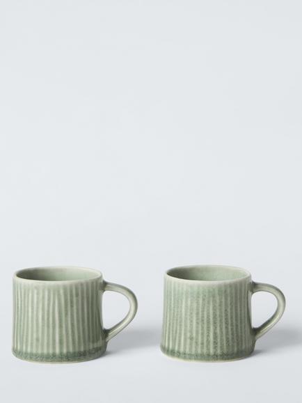 John Lewis Leckford Stoneware Espresso Mugs, Set of 2, 75ml, Green, Green