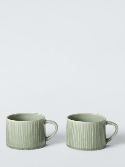 John Lewis Leckford Stoneware Mug, Set of 2, 240ml, Green, Green