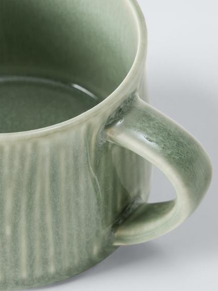 John Lewis Leckford Stoneware Mug, Set of 2, 240ml, Green - view 2, Green