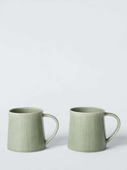 John Lewis Leckford Stoneware Mug, Set of 2, 360ml, Green, Green