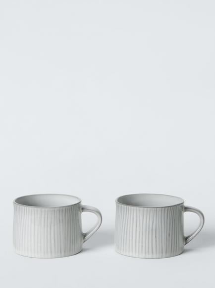 John Lewis Leckford Stoneware Mugs, Set of 2, 240ml, Grey, Grey