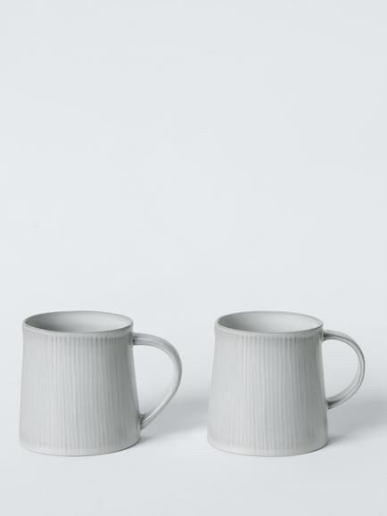 John Lewis Leckford Stoneware Mugs, Set of 2, 360ml, Grey, Grey
