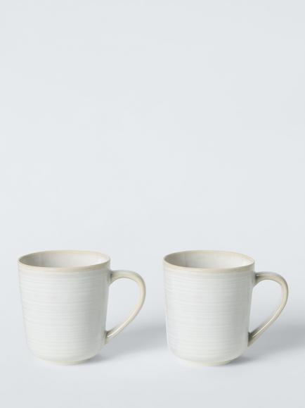 John Lewis Skye Reactive Glaze Stoneware Mugs, Set of 2, 380ml, Off White, White