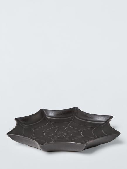 John Lewis Halloween Spider Web Stoneware Dish, 22cm, Black, Black