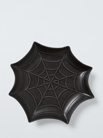 John Lewis Halloween Spider Web Stoneware Dish, 22cm, Black - view 2, Black