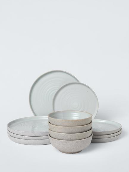John Lewis Granite Stoneware Dinnerware Set, 12 Piece, Grey, Grey